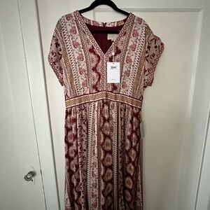 Gal Meets Glam Burgundy and Cream Midi Dress